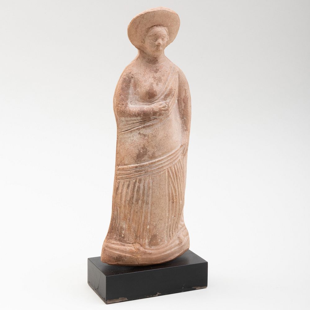 Appraisal: Greek Terracotta Female Figure possibly Boeotian Raised on stand x