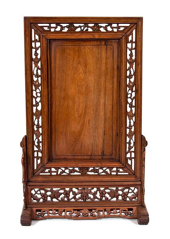 Appraisal: A Chinese Carved Wood Table Screen Height x inches A