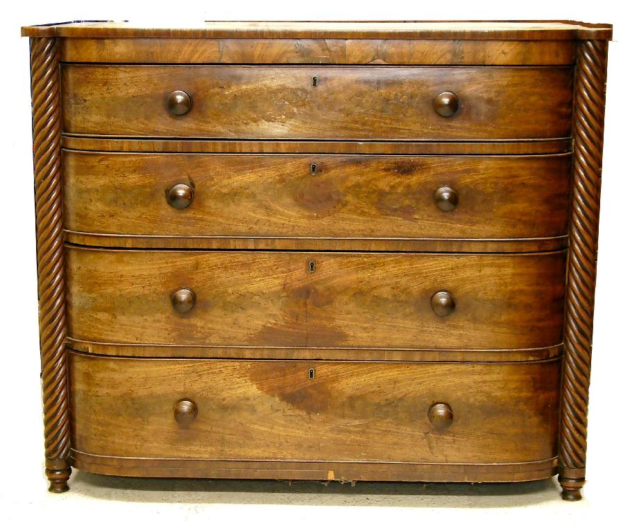 Appraisal: Regency mahogany bow front chest of four long graduated drawers