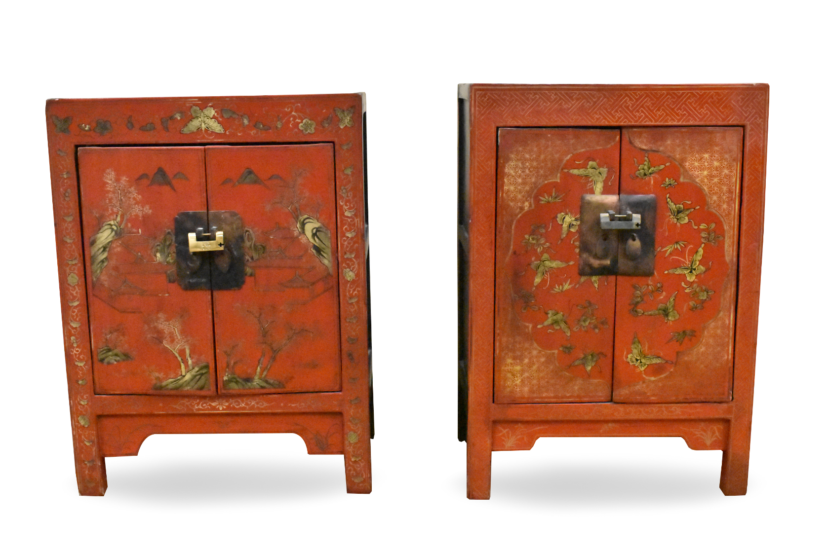 Appraisal: Pair of Chinese export lacquered cabinet dated to Qing Dynasty