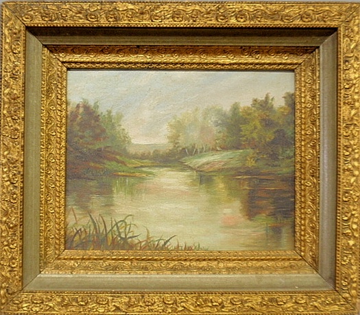 Appraisal: - Oil on board landscape painting late th c of