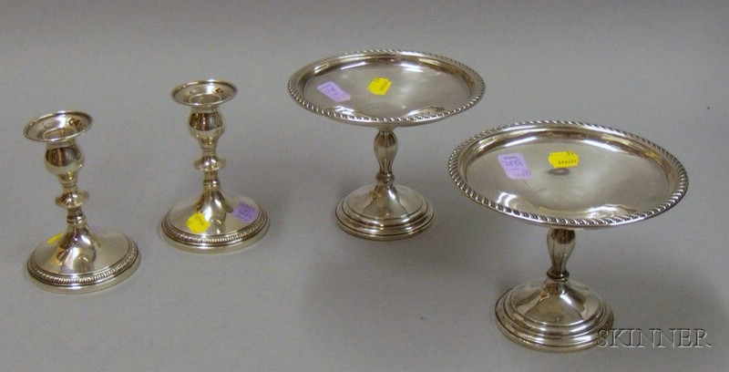 Appraisal: Pair of Weighted Sterling Candlesticks and Pair of Footed Compotes