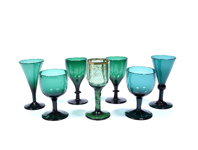 Appraisal: A collection of seven English green wine glasses th Century