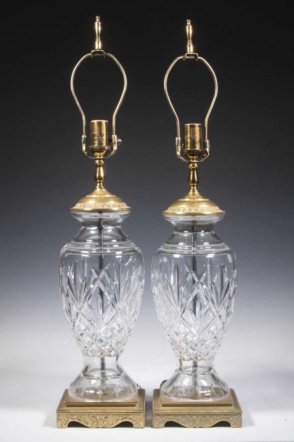 Appraisal: PR WATERFORD CRYSTAL LAMPS Pair of Brass Mounted Cut Crystal