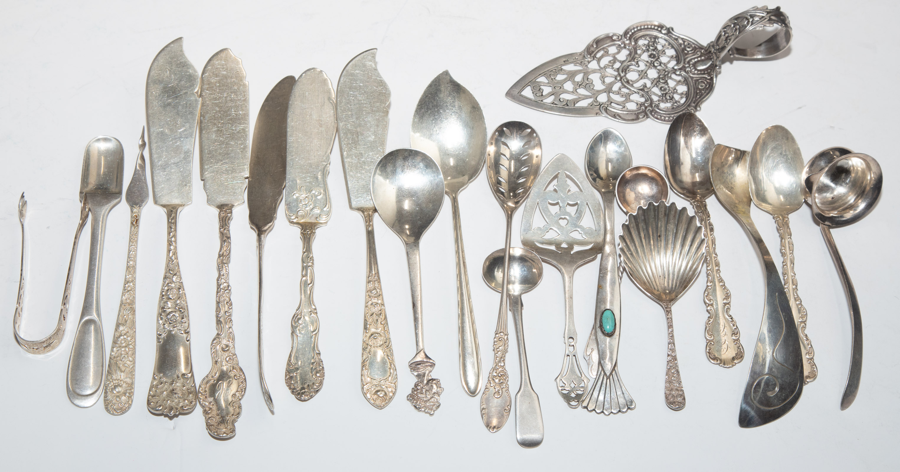 Appraisal: GROUP STERLING FLATWARE SERVING PIECES Including a Navajo spoon set