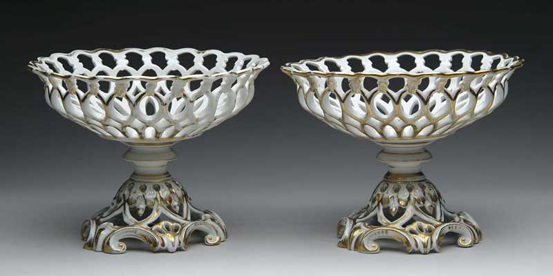 Appraisal: PAIR OF PARIS PORCELAIN FANCY RETICULATED COROBILLES Outstanding pair with