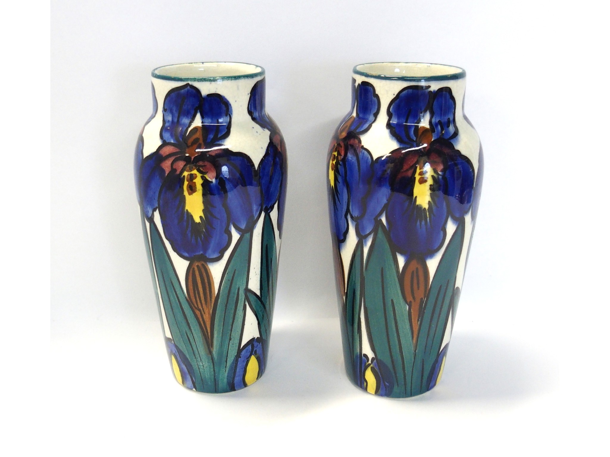 Appraisal: Pair of Langtoun Ware Iris decorated vases