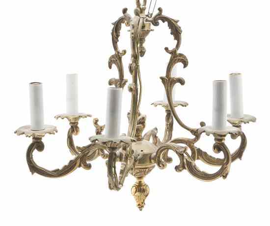 Appraisal: A Louis XV Style Gilt Brass Six-Light Chandelier of cage