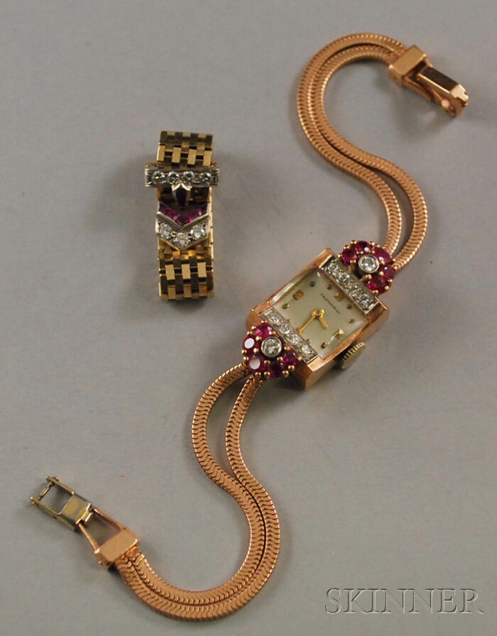 Appraisal: Retro kt Gold Diamond and Ruby Wristwatch and Ring the