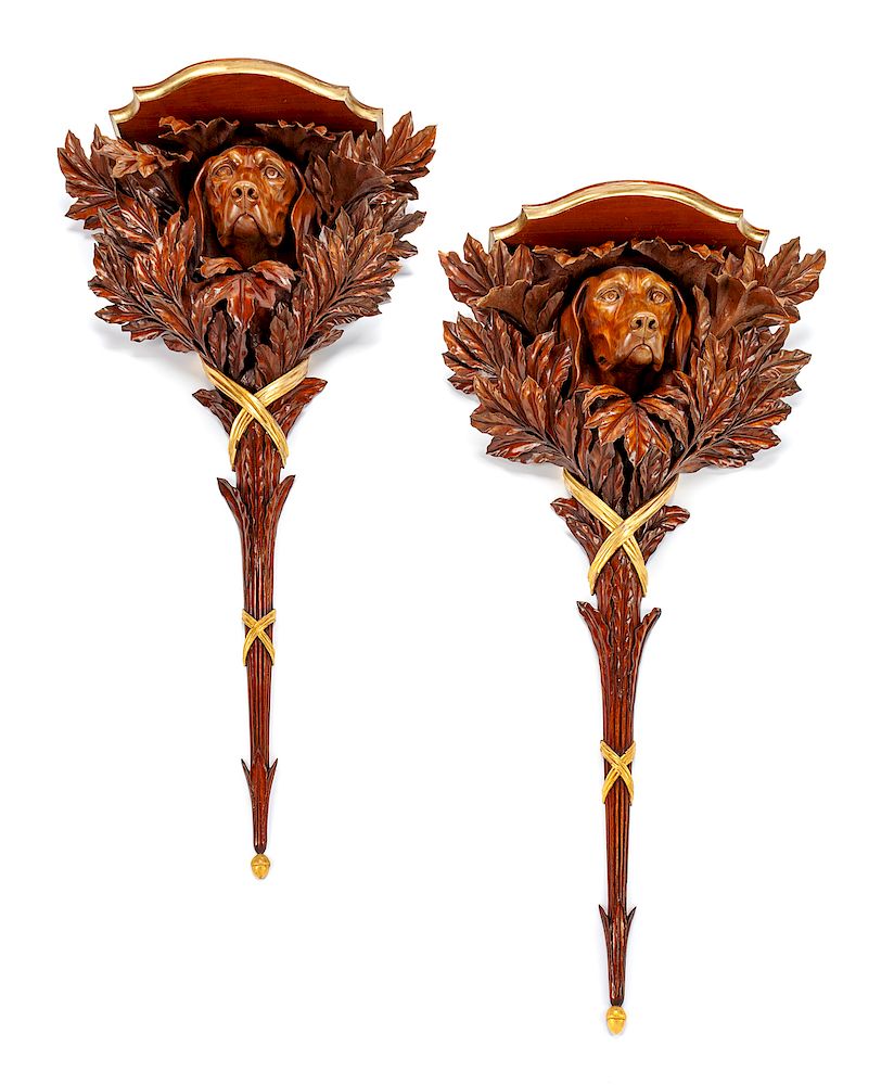 Appraisal: A Pair of Continental Parcel Gilt Carved Walnut Wall Brackets