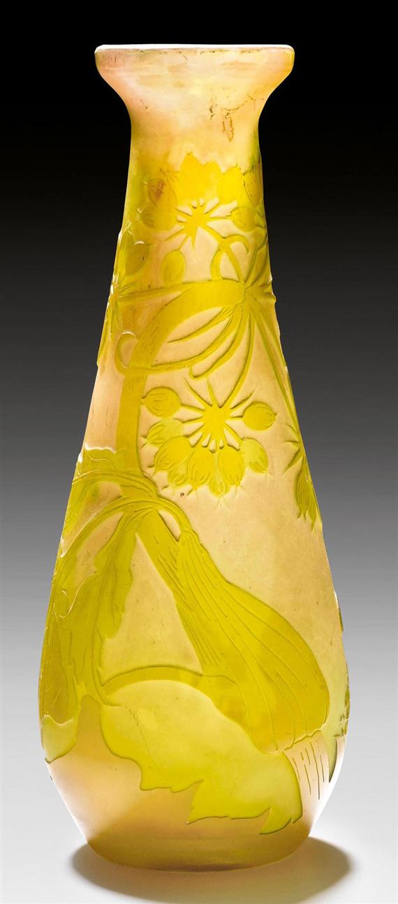 Appraisal: GALLE EMILE VASE circa Acid-etched clear glass with yellow and