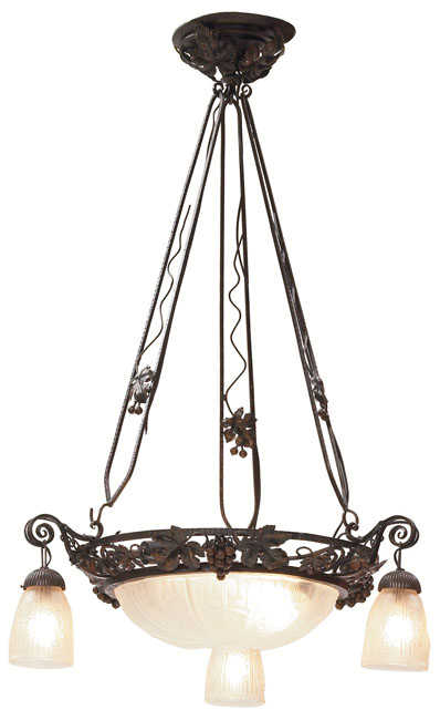 Appraisal: European chandelier c wrought iron with grape vine motif original