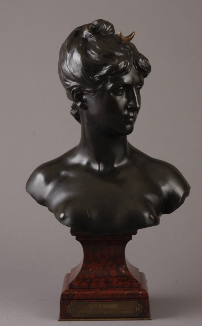 Appraisal: After Mathurin Moreau Bronze bust of Diana t signed