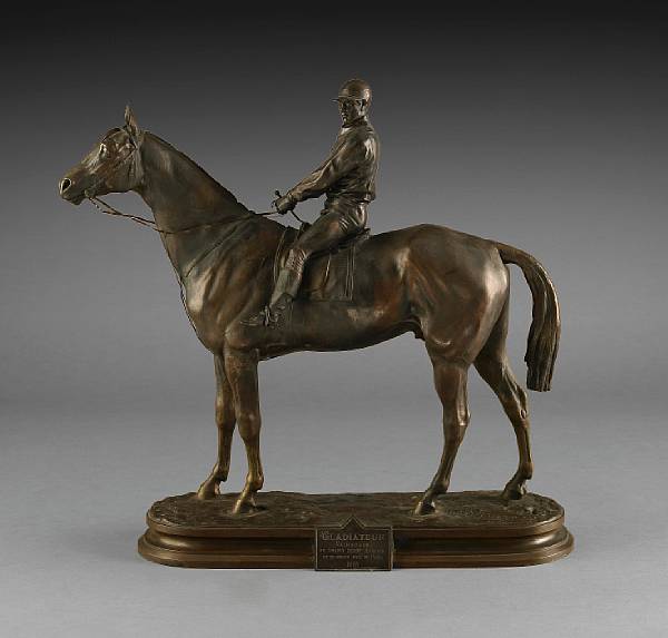 Appraisal: A French patinated bronze equestrian group Gladiateur cast after a