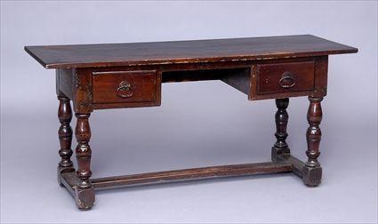 Appraisal: FRANCO-FLEMISH BAROQUE OAK KNEEHOLE DESK The rectangular overhang top above