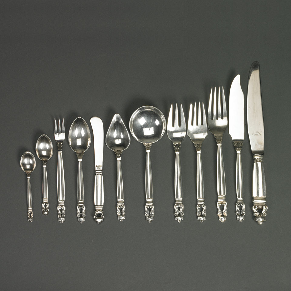 Appraisal: Danish Silver Acorn Pattern Flatware Johan Rhode for Georg Jensen