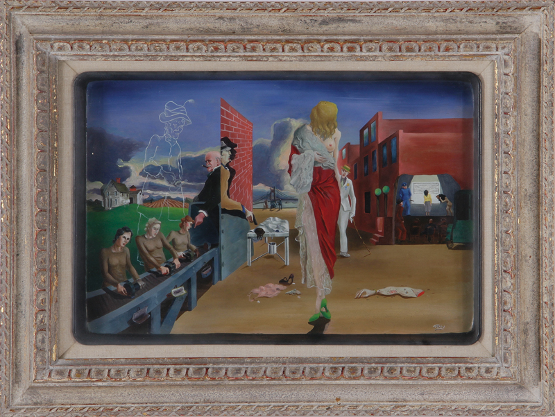 Appraisal: James Meikle Guy Connecticut - UNTITLED Social Surrealist figural scene