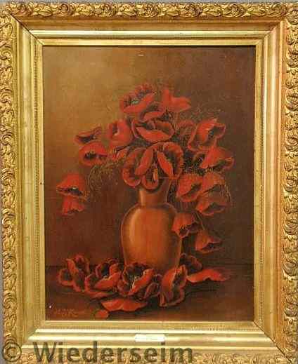 Appraisal: Oil on board still life painting of poppies signed l