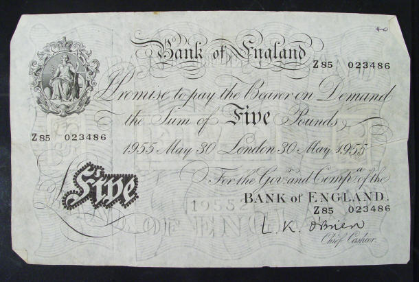 Appraisal: White Bank of England note O'Brien No Z