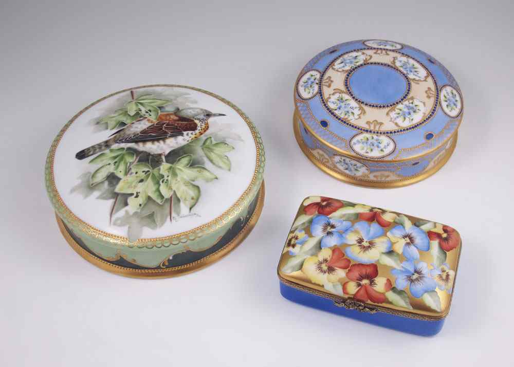 Appraisal: SALDARRIAGA Maria American th C Three Limoges painted porcelain covered