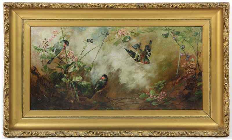 Appraisal: American School Painting circa oil on artist's board birds and