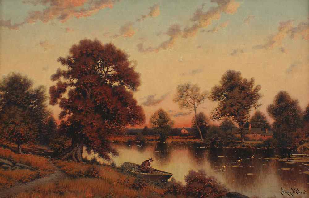 Appraisal: DREW George W American - ''Autumn Sunset'' depicts fisherman in