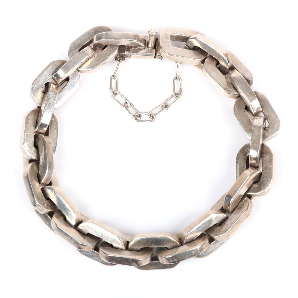 Appraisal: MEXICAN STERLING SILVER MODERNIST TAXCO CHUNKY OVAL CHAIN BRACELET STAMPED