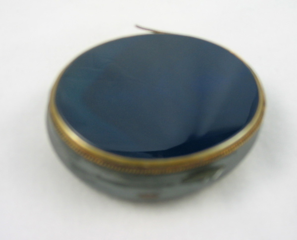 Appraisal: A BLUE AGATE AND METAL PATCH BOX oval-shape - in