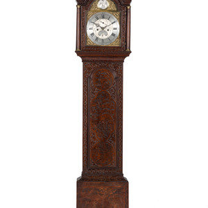 Appraisal: An English Tall Case Clock with Finely Carved Oak Case