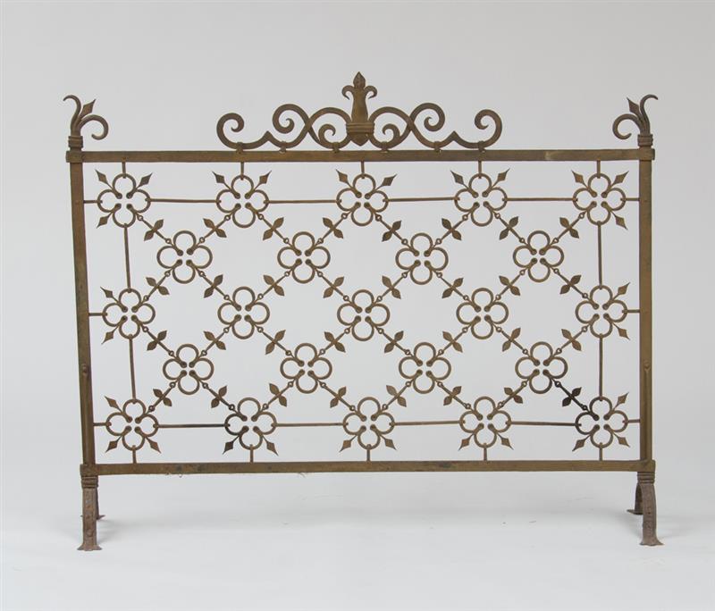 Appraisal: LARGE RENAISSANCE STYLE METAL FIRE SCREEN With a pierced quatrefoil