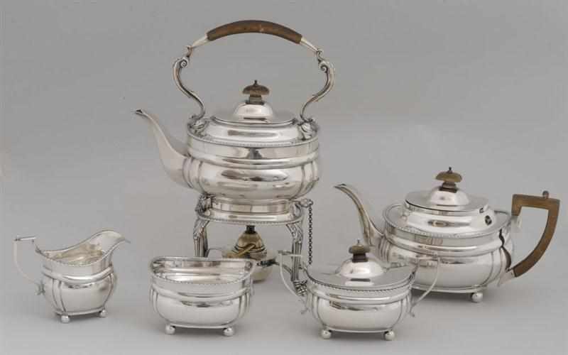 Appraisal: CRICHTON SILVER FIVE-PIECE TEA SERVICE Marked LAC London and comprising