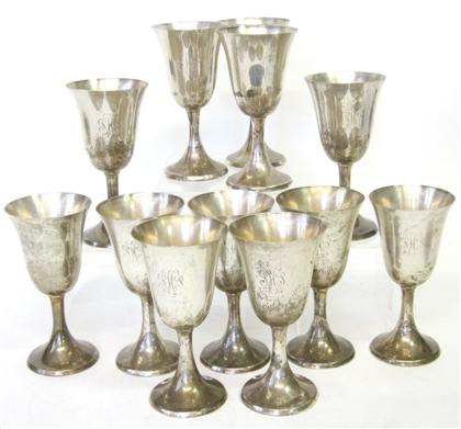 Appraisal: Twelve sterling silver goblets Each having a flared rim and