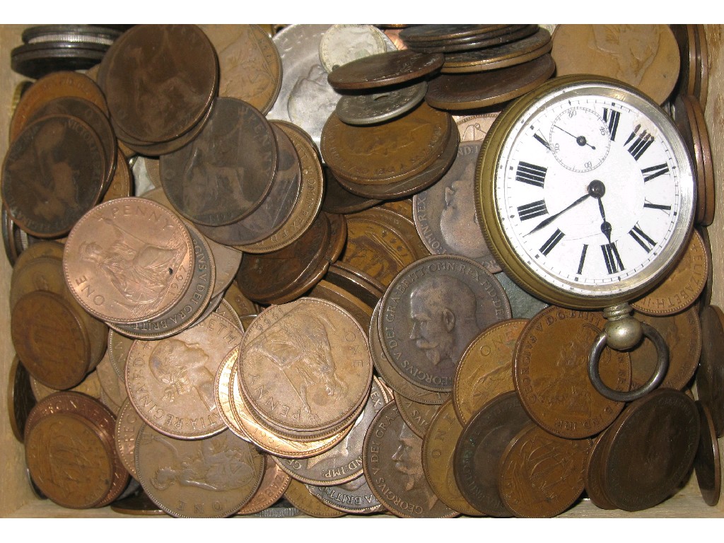 Appraisal: Box of assorted coins and a pocket watch