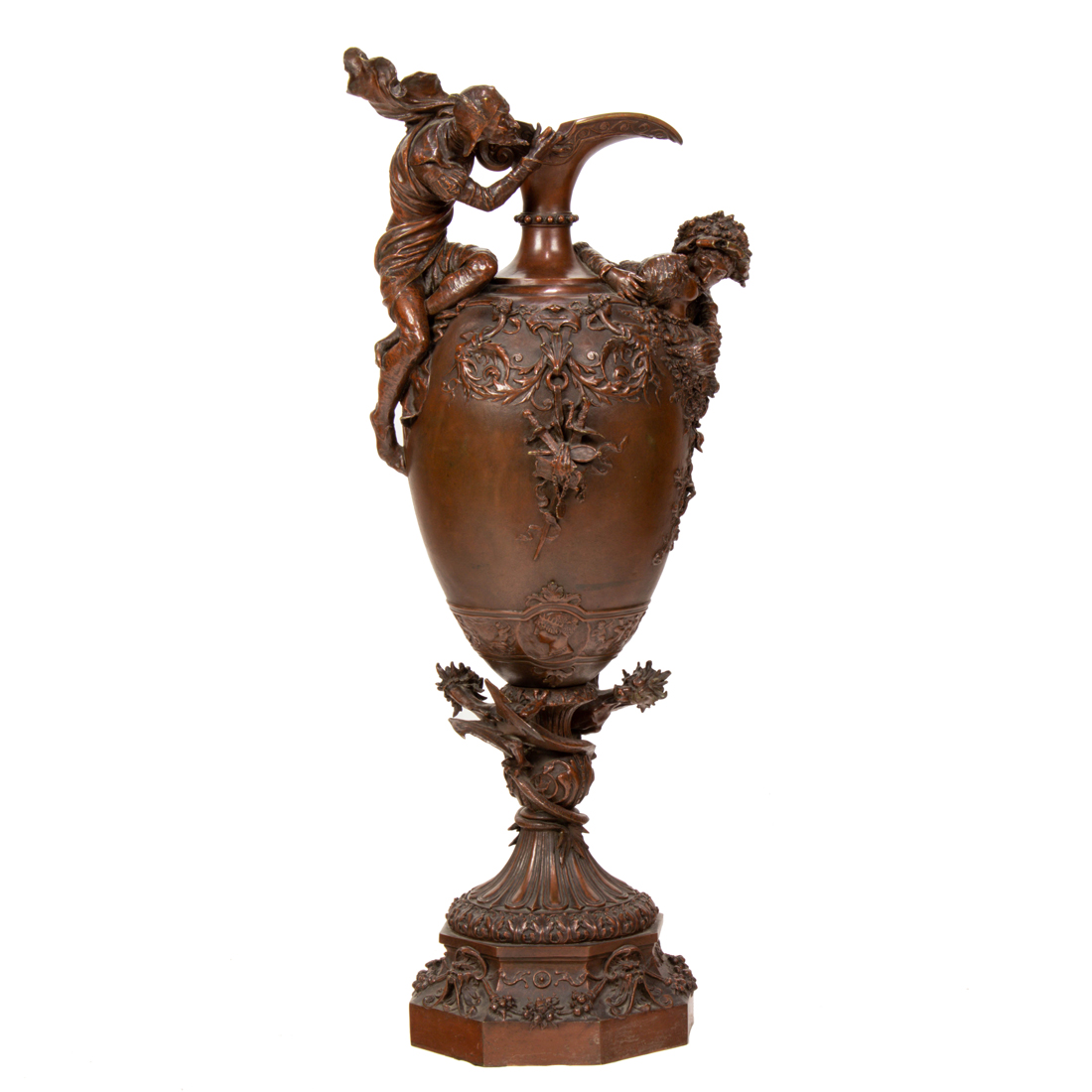 Appraisal: AN IMPOSING GERMAN PATINATED BRONZE FIGURAL EWER INSPIRED BY THE