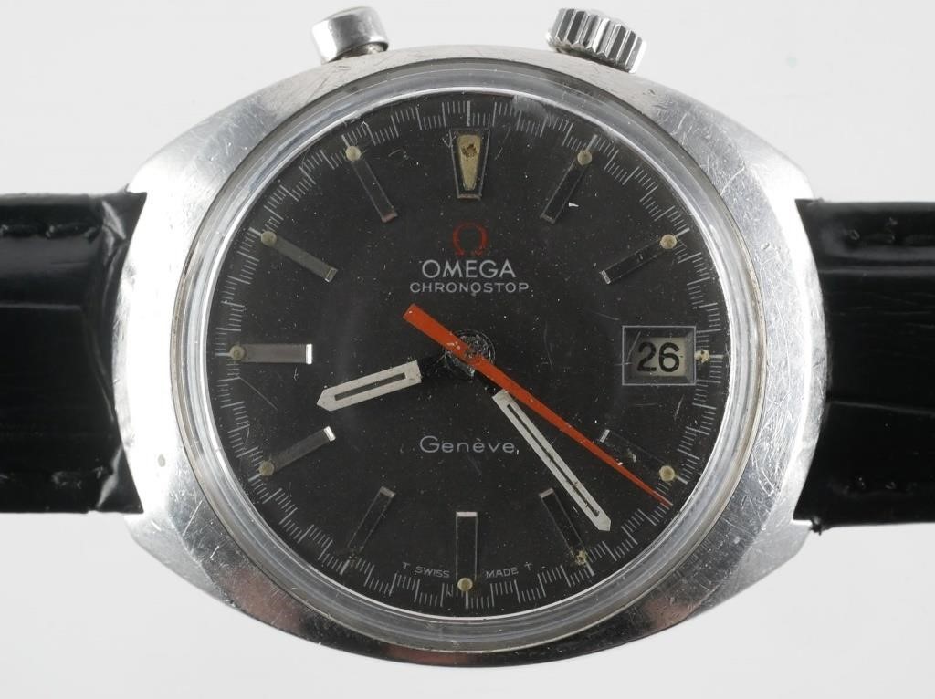 Appraisal: Late s Omega Geneve Chronostop Driver watch with movement One