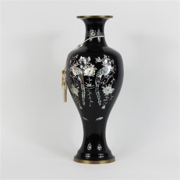 Appraisal: Large Asian black lacquer baluster form vase with mother of