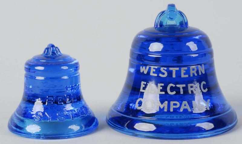 Appraisal: Lot of Blue Glass Bell Paperweights Description Circa Includes one