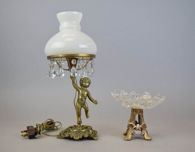 Appraisal: Gilt Bronze Lamp Tazza Figural gilt bronze cherub lamp unsigned