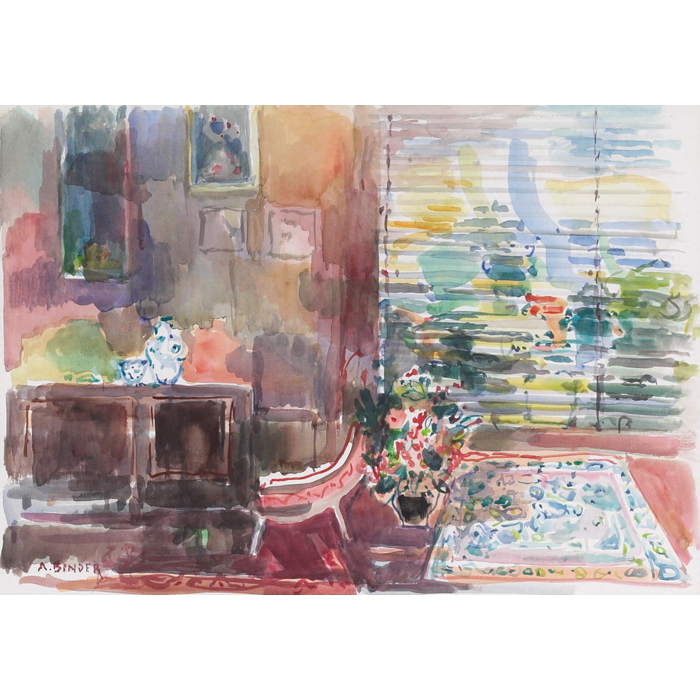 Appraisal: Avraham Binder - Interior Scene c watercolor x signed lower