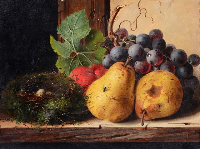 Appraisal: EDWARD LADELL - Still life fruit and a nest of