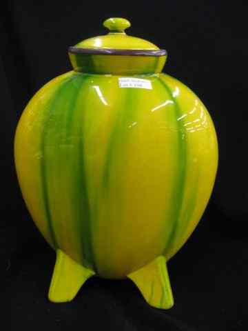 Appraisal: Minton Art Pottery Covered Urn green slip glaze on yellow