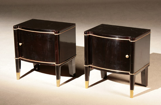 Appraisal: Pair of Belgian Art Deco Brass Mounted Ebonized Wood Nightstands