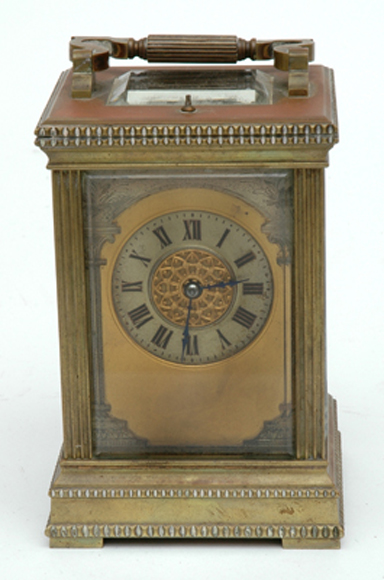 Appraisal: A FRENCH BRASS REPEATING CARRIAGE CLOCK th Century Having an