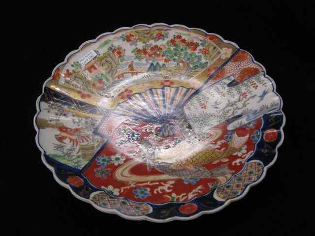 Appraisal: Japanese Imari Porcelain Charger fan with landscape koi swimming below