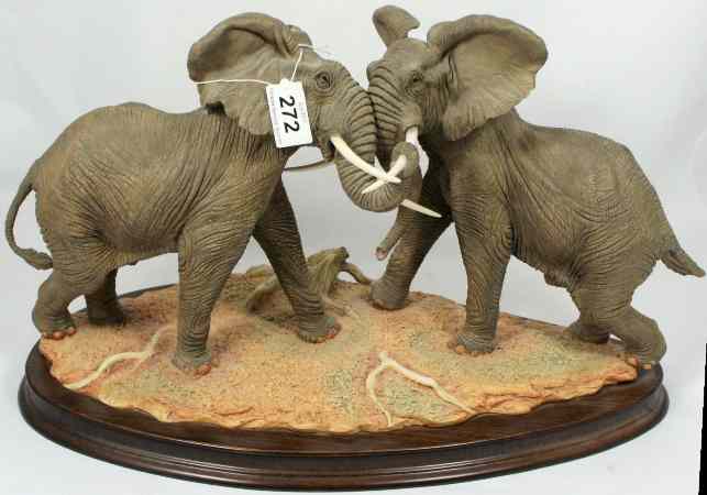 Appraisal: Country Artists Trial of Strength Elephants Fighting Boxed