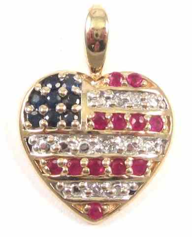 Appraisal: HEART SHAPED AMERICAN FLAG PENDANT k yellow gold set with