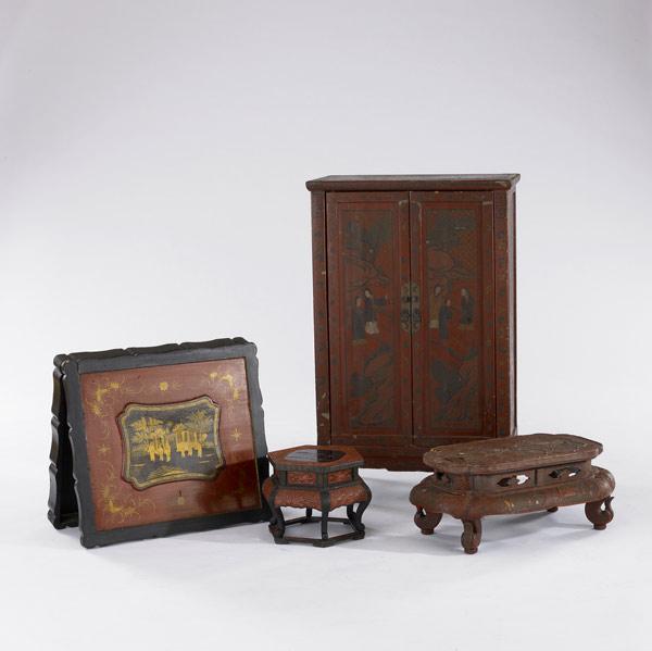 Appraisal: ASIAN FURNITURE Red lacquer together with a cinnabar stand th