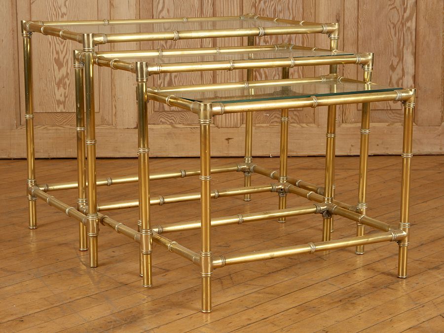 Appraisal: SET BRONZE BAMBOO FORM NESTING TABLES BAGUES A set of