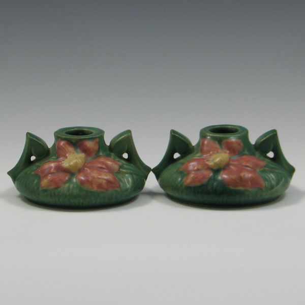 Appraisal: Two Roseville Clematis Candle Holders both marked Roseville USA -