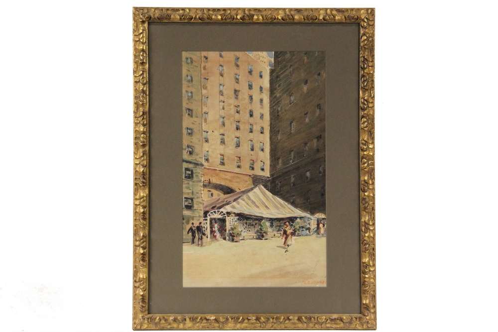 Appraisal: WALTER KARL PLEUTHNER NY - - Skyscraper Wedding watercolor on